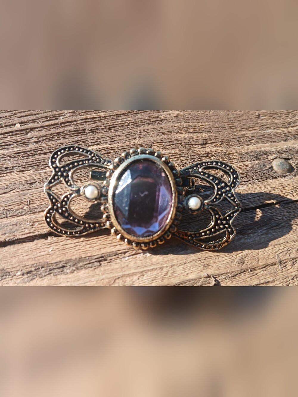 Vintage-Inspired Smokey Gem Filigree Brooch